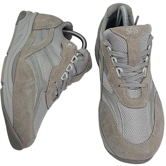 SAS Tour Mesh Lace Up Sneakers Womens 8 WW Creme Silver Suede - Picture 1 of 7